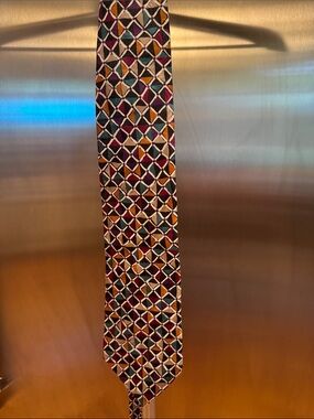 Designer Collection Geometric Pattern Tie in Burgundy, Teal & Gold